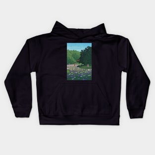 Iris garden at Meiji Shrine by Kawase Hasui Kids Hoodie